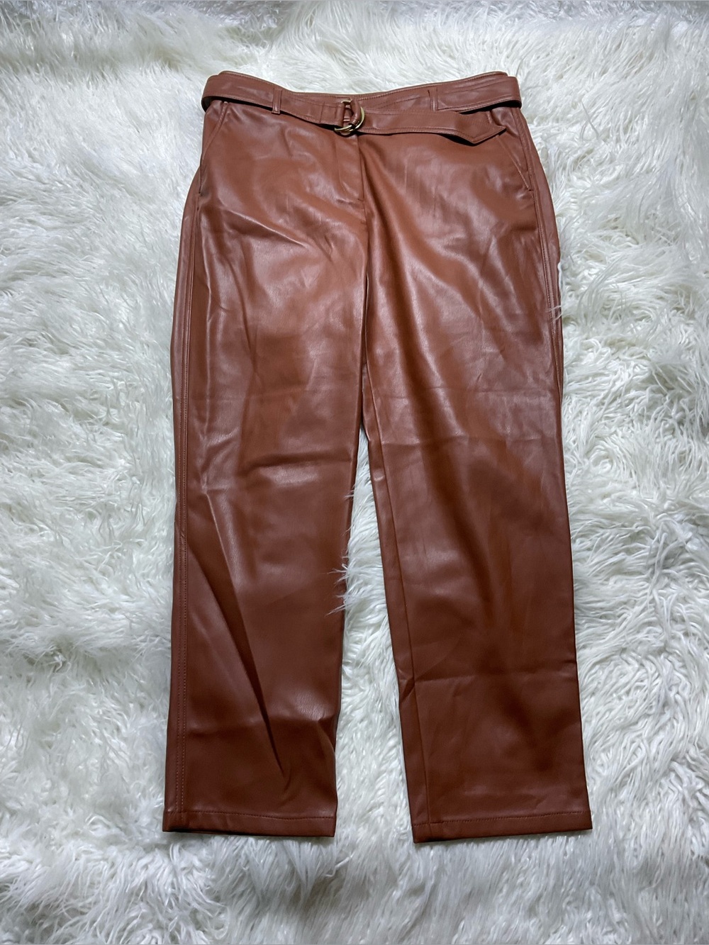 Loft Belted Slim Taper Pants In Faux Leather